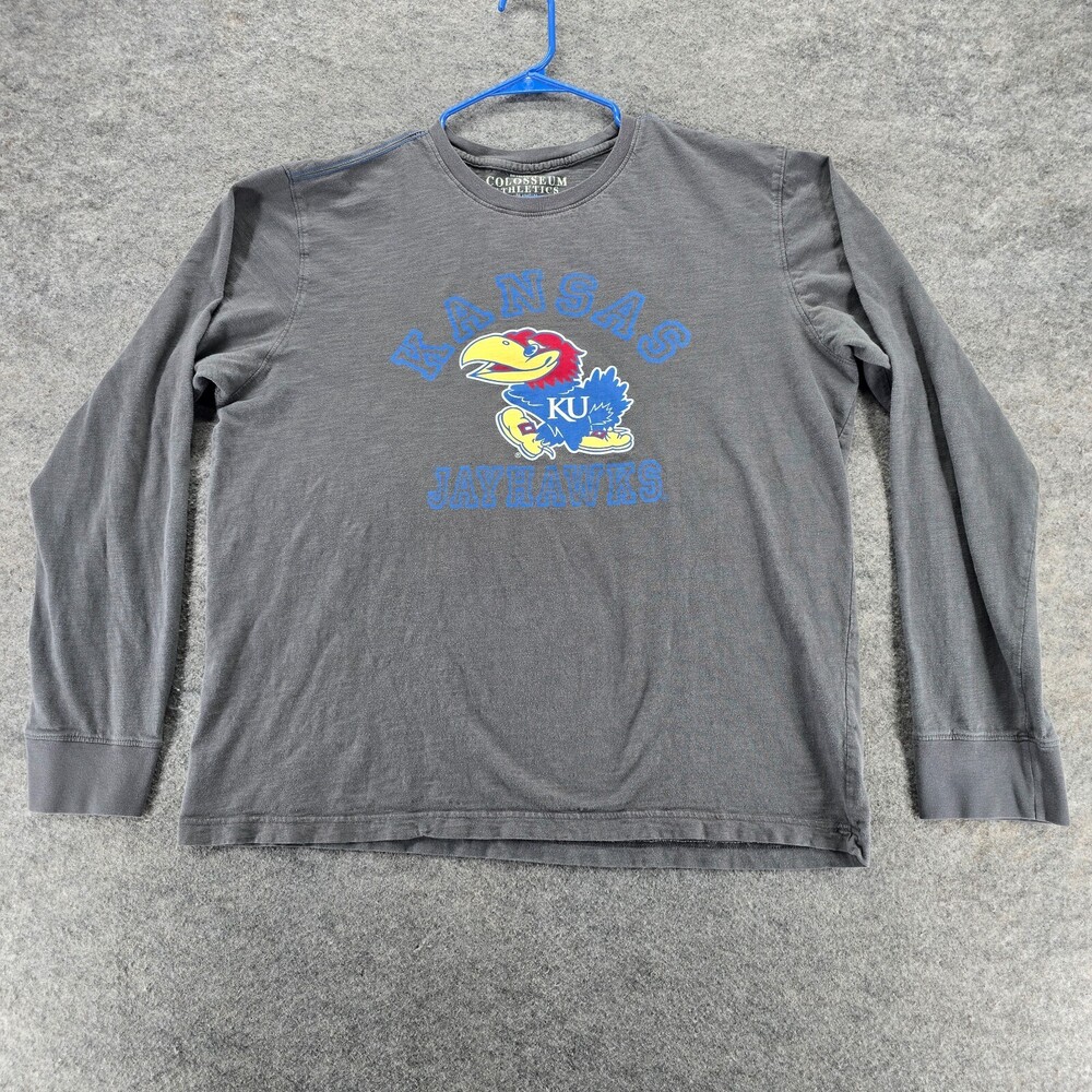 Kansas Jayhawks Shirt Womens XL Long Sleeve Gray Colosseum Athletics